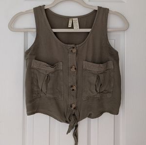 XS Olive green crop top with tie
